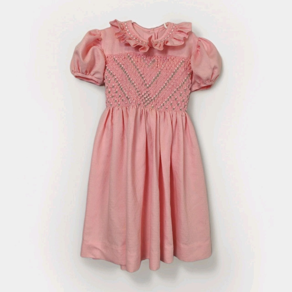 Handmade Heirloom Smocked Southern Boutique Ruffled Puff Sleeve Girl Dress READ